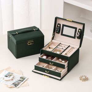 Multifunction Leather Jewelry Box With Lock Watch Earrings Necklace Jewelry Storage Organizer Women Jewelry Case Organizer