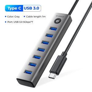 ORICO USB HUB Type C 7 IN 1 USB HUB 7 Port Adapter with Type C Power adapter For PC Laptop Computer Accessories USB Splitter USB Port Extension for Laptop USB Extension Hub