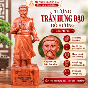 Tượng Trần Hưng Đạo Gỗ Hương 20cm – Hưng Đạo Vương Trần Quốc Tuấn Trang Trí Quà Tặng