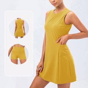 2024 Summer New Sport Tennis Dresses Suits Women Sleeveless Breathable Dress with Safety Shorts Two Pieces Sets Dress For Golf Badminton