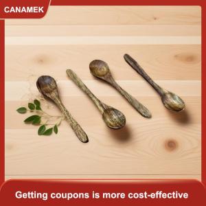 【CANAMEK】 5 cái vòng bằng gỗ nấu ăn đồ dùng tre tự nhiên không dính dài xử lý súp thìa đường Trà Mật Ong muỗng Bộ đồ ăn nhà bếp