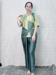 E224 Đồ bộ mặc nhà trung niên lụa Latin tay lở quần ống suông dài 9 tấc đồ mặc nhà trung niên size lớn từ 50 - 75 kg