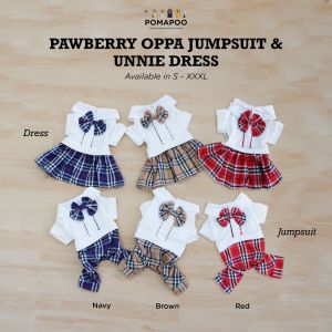 POMAPOO - Baju Kucing dan Baju Anjing Pawberry Oppa Jumpsuit dan Unnie Dress Premium Berkualitas