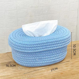 JustLiving Cotton Rope Tissue Box Small Storage Box Oval Wipes Box Mask Box Storage Basket Suitable Cotton Facial Tissues Boxes Kleenex Box Covers for Bedroom/ Living-room/ Office