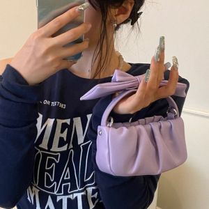 XIMESHAO Solid Color Bow Crossbody Bag Cute PU Leather Women Handbag Fashion Bowknot Pleated Cloud Shoulder Bag Ladies