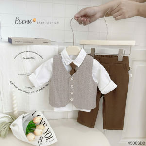 BE223 Set bộ vest gile quần dài cà vạt BEEMO quần áo bé trai phong cách Hàn Quốc