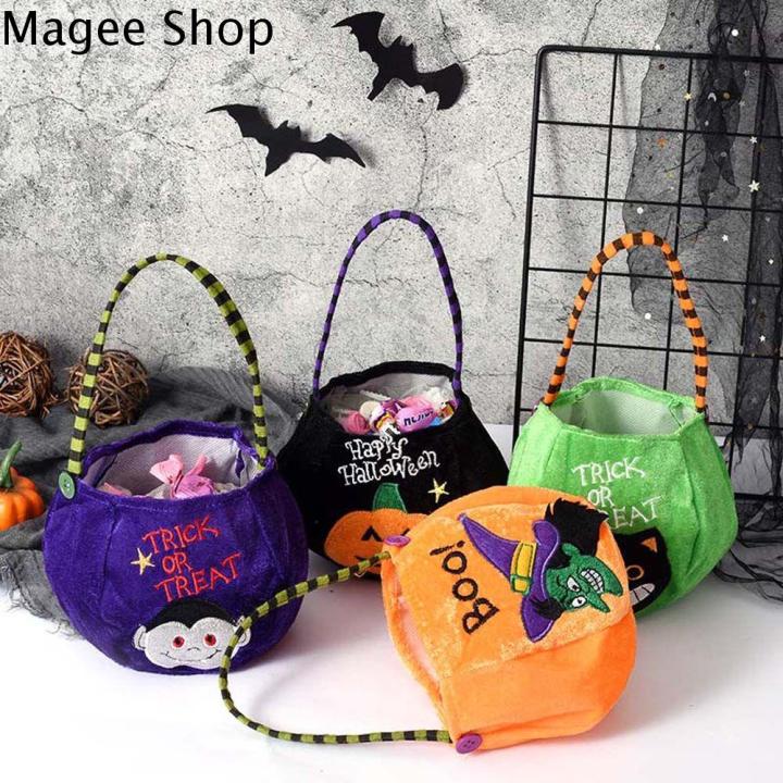 MAGEE Pumpkin Party Trick Or Treat Tote Bag Props For Children Kids Gift Basket Candy Bag Halloween Decoration Storage Bucket