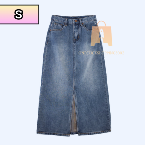 10อัน กระโปรงยีนส์ยาว ทรงเอวสูง ผ่าหน้า กระโปรงยาวสไตล์เกาหลี ทรงเอ ผ้าไม่ยืด งานจริงสวยมาก สไตล์วินเทจ oc99