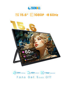 【Local Warehouse】ZSCMALL 15.6-Inch 1080P 60Hz Portable Monitor Ultra-Slim Laptop External Monitor Dual Speakers Extender Display. with Smart Cover for LaptopPC Phone Xbox switch PS4/5【Delivered Whinin 72 Hours】