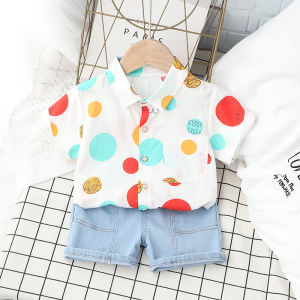 Summer colour block cotton Short sleeve Newborn  kid clothes boy sets Children clothing suits