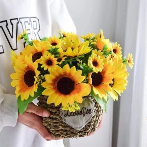 4 Head Plant Simulation Sunflower Silk Cloth Sunflower Courtyard Wall Home School Decoration Wedding Props Party Decoration