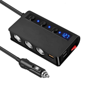 180W Car Charging Adapter Lighter Adapter Splitter Adapter USB with Independent Switches and Voltmeter