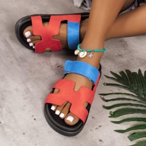[Free Shipping] Plus-Size Thick-Soled Sandals For Women New Summer Style With Velcro Straps Flat Design And Bright Colors
