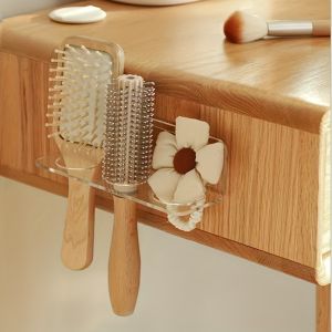 1pc Acrylic Comb Holder Wall Mount - Transparent Plastic Hair Brush Storage Organizer No-Drill - Vanity Bathroom Accessory Holds Multiple Brushes and Combs Electricity-Free Convenience