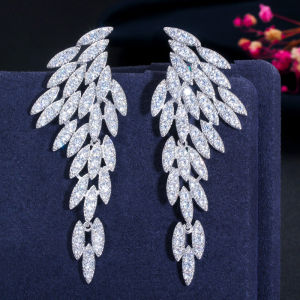 SEQUITO Vivid Symmetric Wing Shape Bridal Wedding Long Dangle Drop Earrings Gold Plated Full Pave Sparkling Tiny AAA Cubic Zircon Delicate Women Jewelry SE663