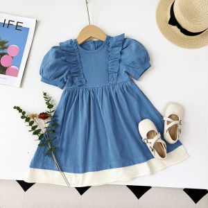 223Bear Leader Girls Princess Dress 2024 New Summer Childrens Floral Dresses Womens Baby Short Sleevs Dresses 3 To 7 Years Old Girls Dresses