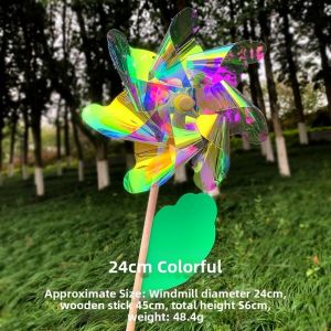 NEXTYOO Colorful Dazzling Color Changing Windmill PVC 18/24/32cm Rotating Wind Spinner Garden Yard Toys Stake Standing Lawn Pinwheel Outdoor Party Picnic Decor