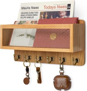 [In Stock&COD] Wooden Key Holder Wall Mounted Key Hanger With Organizer Mail Holder Storage Rack with Hooks Space Saver for Household Office Entryway Hallway Key Rack with Mail Storage Basket