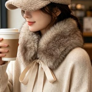 RGFV Thick Faux Fur Scarf Neck Warmer Warm Shawl Wrap Fashion Thermal Insulation Winter Plush Scarf Daily