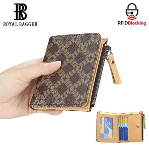 Royal Bagger Dompet Pendek dari Kanvas Lapis Signature & Kulit Sapi Samak Nabati - Fitur Pemblokiran RFID Dompet Koin Bifold Ramping untuk Wanita Desain Retro & Sederhana 4201