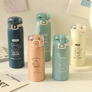 STKE Straw Design Thermal Water Bottle 350ml/500ml Stainless Steel Thermoscup Portable Leakproof Thermal Flask Kids