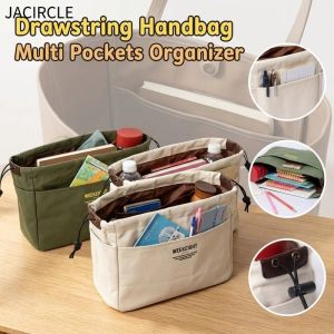 JACIRCLE Canvas Handbag Insert Organizer Multi Pockets Space Saving Tote Bag Liner Cosmetics Phone Storage