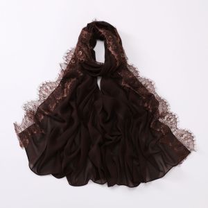 NOBLELYN Lace Edge Silk Scarf Solid Color Long Chiffon Hijab Veil Versatile Soft Sunscreen Shawl Women Headwear