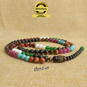 TASBIH NUSANTARA 99 - Tasbih Zikir 99 Butir Cantik Aesthetic Batu Asli Giok Yaman Sulaiman Merah Garnet Lava Black Onyx Tiger Eye Kecubung Pirus Pasir Mas Premium Terbaru