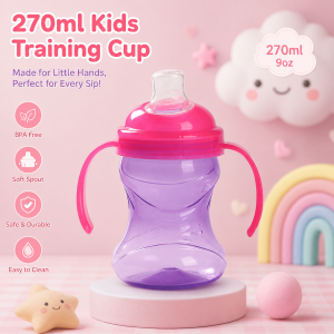 2PCS Baby Sippy Cup 270ml Duckbill Style Baby Training Cup Double Non-Slip Handles For Easy Gripping Food-Grade Safe Material Silicone Nipple Leak-Proof Seal With Dust Cover
