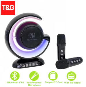 YS-110 Moon Dazzling KTV Wireless Light Show HiFi Sound Karaoke Speaker Multi Function with Dual Wireless Microphone