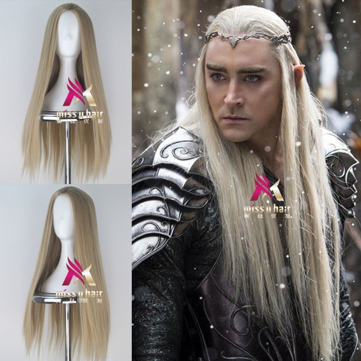 Halloween Mens Thranduil cosplay wig king of elf long straight