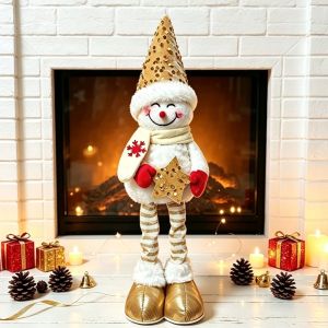 SHUBA Sparkling Retractable Snowman Doll Figurine Sequined Stretchable Christmas Standing Snowman Cute Soft Fabric Telescoping Snowman Figurine Christmas Festive Decor