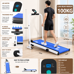【Best seller】Foldable treadmill 3.5HP 1-14KM/H speed adjustable Shock Absorbption treadmill luxury blue screen treadmill Intelligent Bluetooth music treadmill with stereo speakers manual slope adjustment special fitness equipment for dormitorygym
