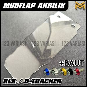 MUDFLAP KACA AKRILIK 2 MM PENAHAN LUMPUR MOSCOW ACRILIC KLX DAN D-TRACKER 150 FREE 2 BIJI BAUT PELINDUNG SHOCK / COVER ANTI LUMPUR WARNA BENING TRANSPARAN KETEBALAN 2 MM PREMIUM QUALITY