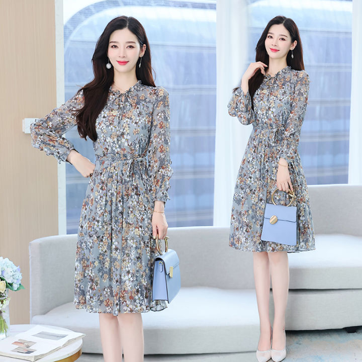 Giảm giá Váy đầm nữ mùa thu mới dài tay kiểu Hàn Quốc, giản dị thời trang,  cổ tròn - Mua Thông Minh