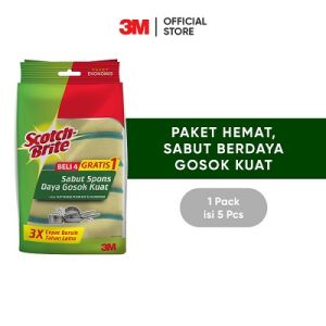 Paket Ekonomis 4+1 pcs 3M Scotch Brite Sabut Spons ID-30 - Untuk Cuci Piring & Alat Masak