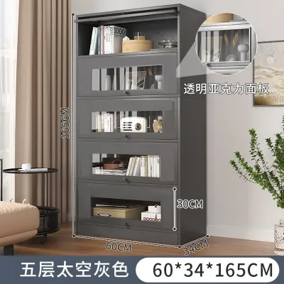 Bookshelf Rack Grey 5 / 4 Layer Floor Standing Household Bookcase Storage Cabinet Transparent With Acrylic Door 30062