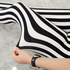 Nữ dài đến mắt cá chân trung tăng quần legging co giãn đen trắng sọc dọc nguyên tố