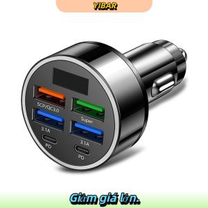 YIBAR 100W 6-Cổng USB Loại C Xe Sạc Với Điện Áp Hiển Thị Pd Nhanh Chóng Sạc Power Adapter Cho Iphone Android Điện Thoại Thông Minh Máy Tính Bảng