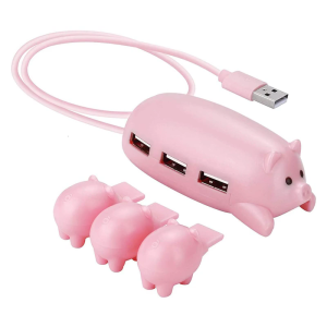3-Port USB 2.0 Cartoon Pink Pig Splitter Extended Cable for Desktop Computer PC Laptop U Disk Multi Extender Gadget
