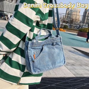 DINAH ความจุขนาดใหญ่ กระเป๋าสะพายข้างผ้าเดนิม กระเป๋าถือ ง่าย กระเป๋าผ้าแคนวาส ทันสมัย กระเป๋าสี่เหลี่ยมเล็ก กระเป๋าผ้าสะพายไหล่ สาวๆ