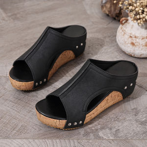 [Free Shipping] Plus-Size Wedge Sandals 2025 Summer New Collection Retro Thick-Soled Roman Sandals WomenS Open-Toe Platform Sandals