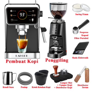 LAHOME Minuman Panas / Dingin Mesin Kopi Espreso Otomatis Mesin Kopi Seduh Dingin Panel Sentuh LCD Dengan Pembuih Susu Mati Otomatis mati 20 Bar Otomatis Cerdas Digital Espresso Coffee Machine Hot & Cold Brew Coffee Maker Americano Cappuccino Latte