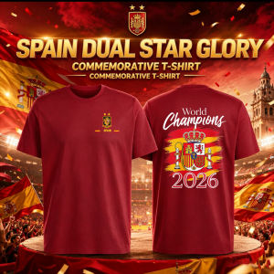 [Local Stock] HBESTY  Spain World Champions  T-Shirt Mens and Womens Sizes Tee Dual Star Glory National Crest Burgundy Graphic T Shirts Fan Gift