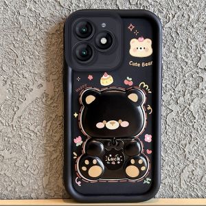 เคสสำหรับ itel A70 itel s23 plus s23 + S25 ultra A50 RS4 p55 5g เคสศัพท์แบบนุ่มซิลิโคนกันกระแทก ดีไซน์ใหม่สวยงาม กระจกหมุนได้ หมีน่ารักพร้อมที่วาง JTXXZJ01