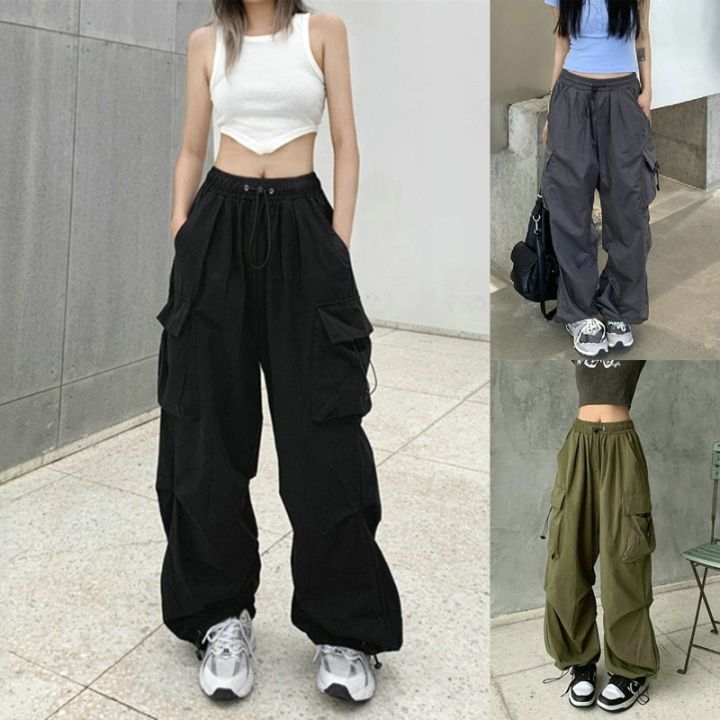 ☁ LJ8.27 Women Casual Y2K Streetwear Cargo Pants Baggy Wide Leg Straight  Long Pants Big Pockets Oversize Dance Pants Trousers