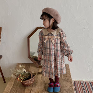 Bear Leader 2 3 4 5 6 7 Years Girls Fall Dresses New Long Sleeves Plaid Cute Bow Casual Dress Autumn Clothing Kids Baby Girls Turn-down Costumes Outfits