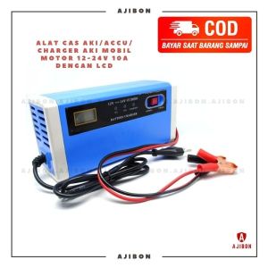 Alat Cas Aki Accu Charger Aki Mobil Motor Lead Acid 12-24V 10A dengan LCD