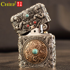 Bật lửa Chief đồng nguyên chất chủ đề Tứ Tượng ( Long - Hổ - Tước - Vũ) có nút xoay hàng loại 1