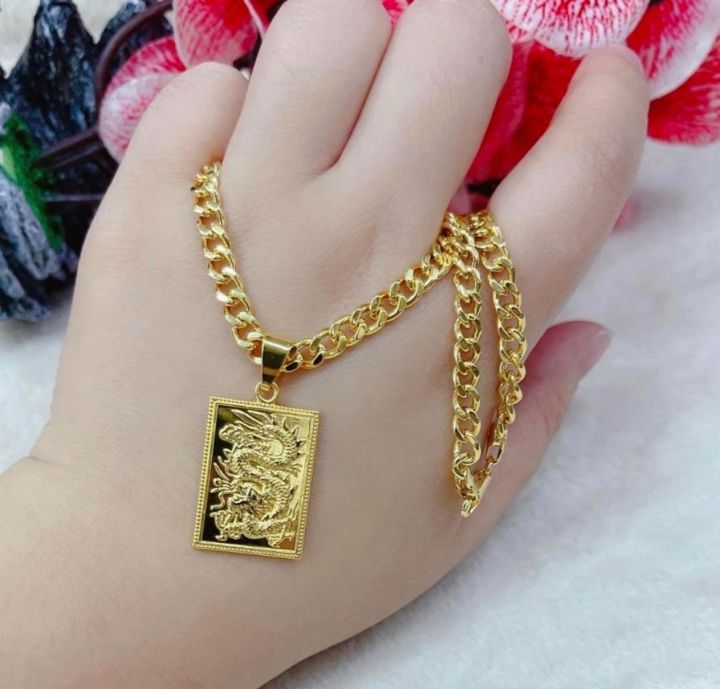 18K Bangkok Goldmix Necklace with Lucky Dragon Pendant